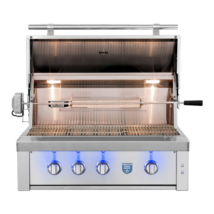 American Made Grills Estate 36-inch built-in gas grill with the hood open