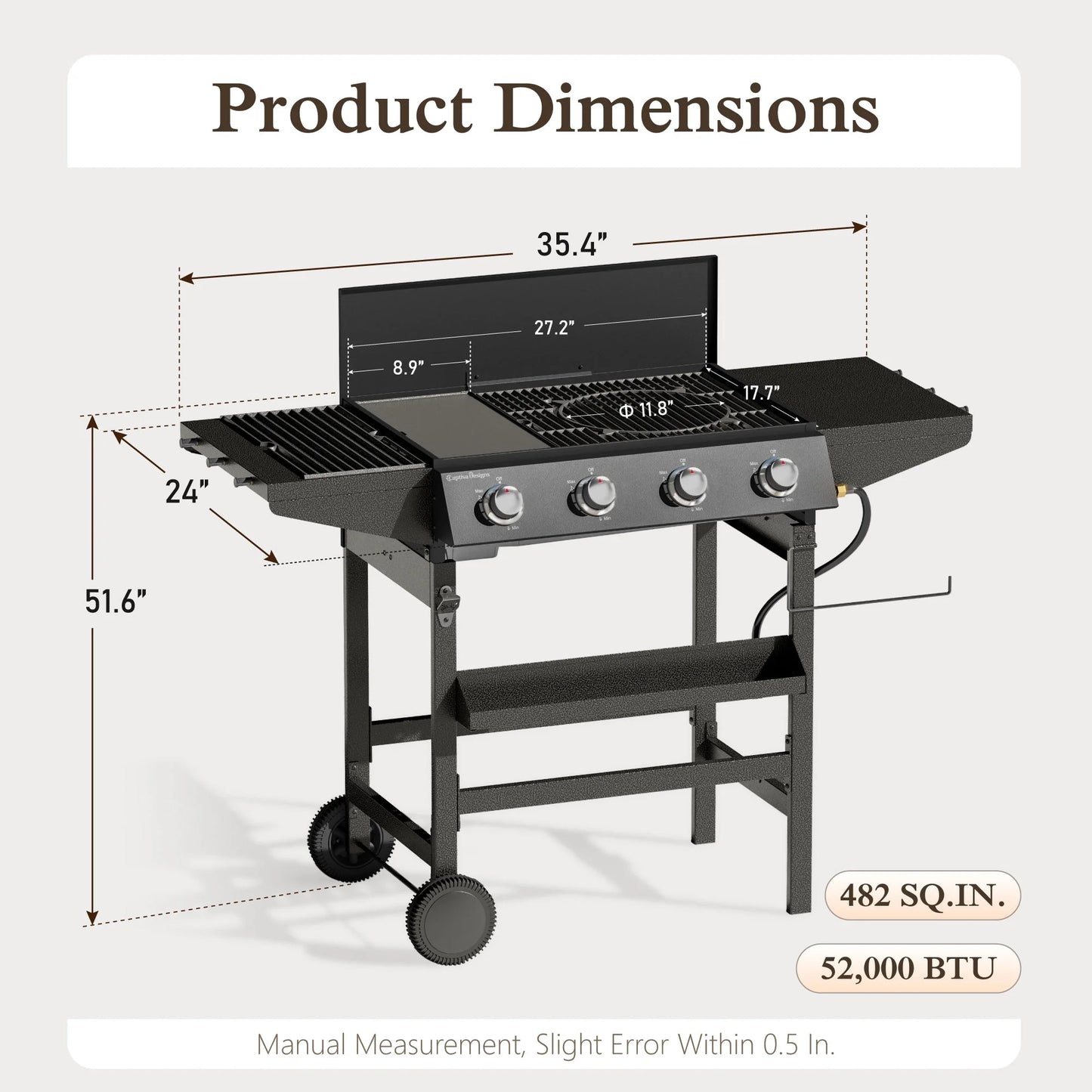 4-Burner Propane Gas Grill All-In-One 52,000 BTU BBQ Grill with Grates and Griddle 485 SQ.IN. Cooking Area