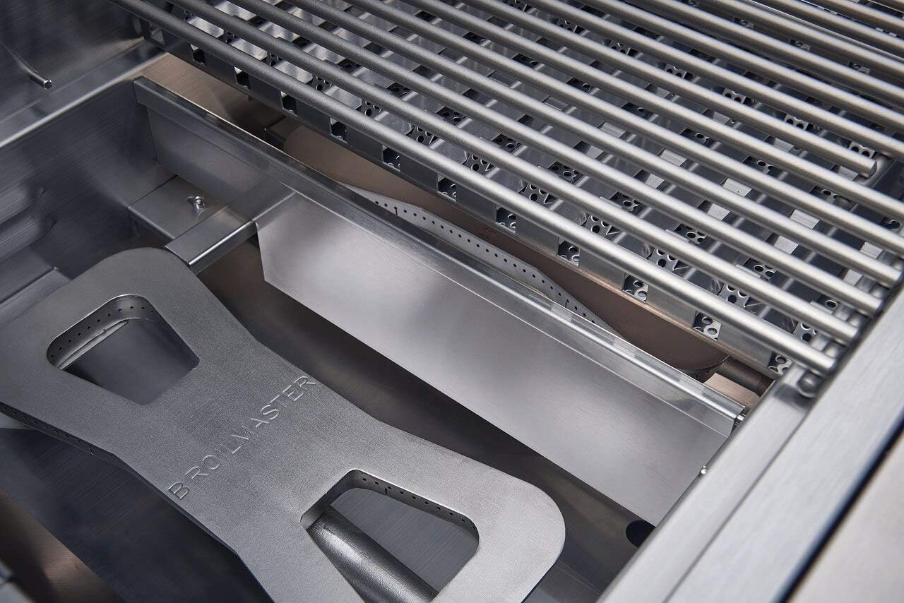 Stainless steel cooking grids and burner-zone components in the Broilmaster G-Series grill