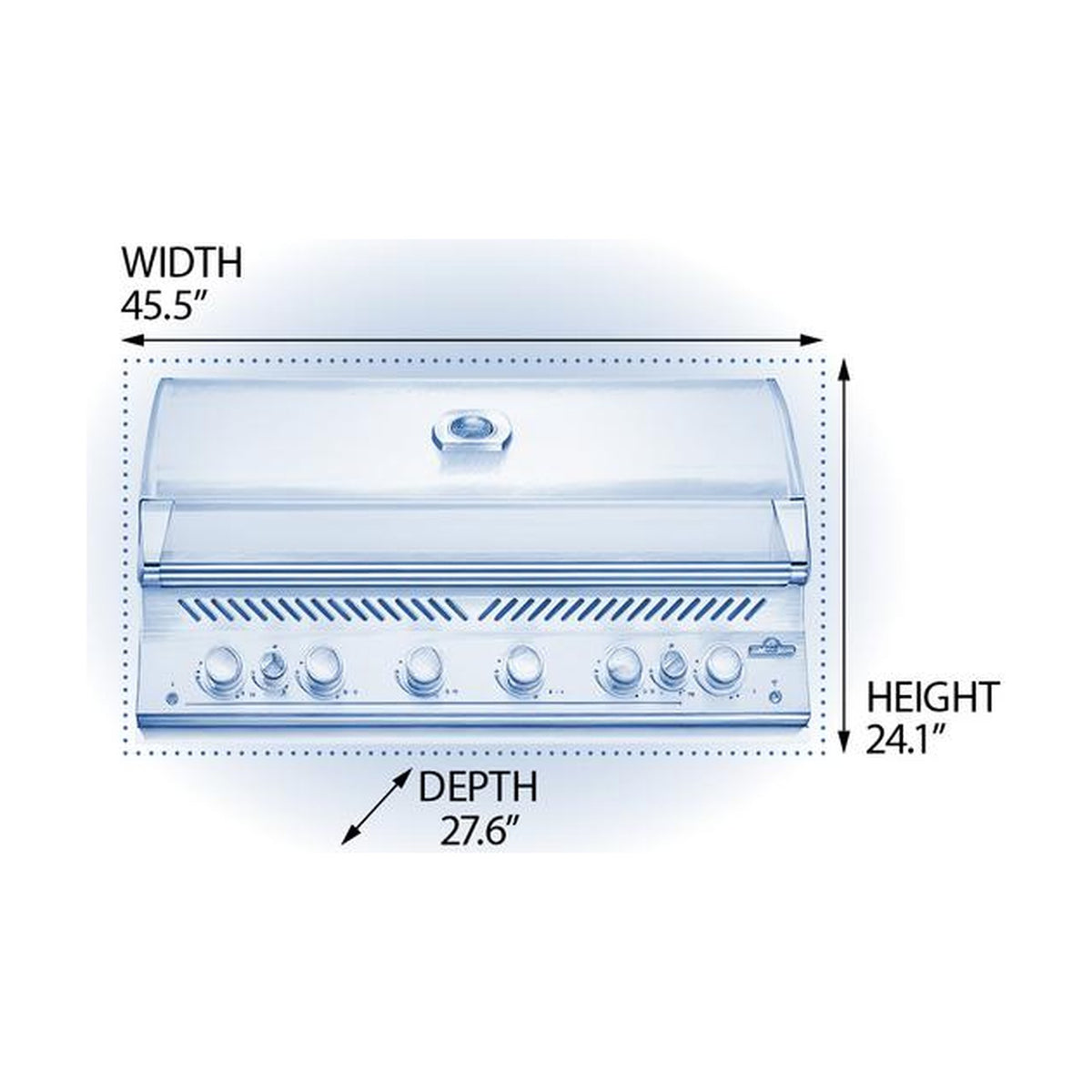Napoleon Built-In 700 Series 44-inch gas grill dimensions: 45.5 inches wide, 27.6 inches deep, 24.1 inches high