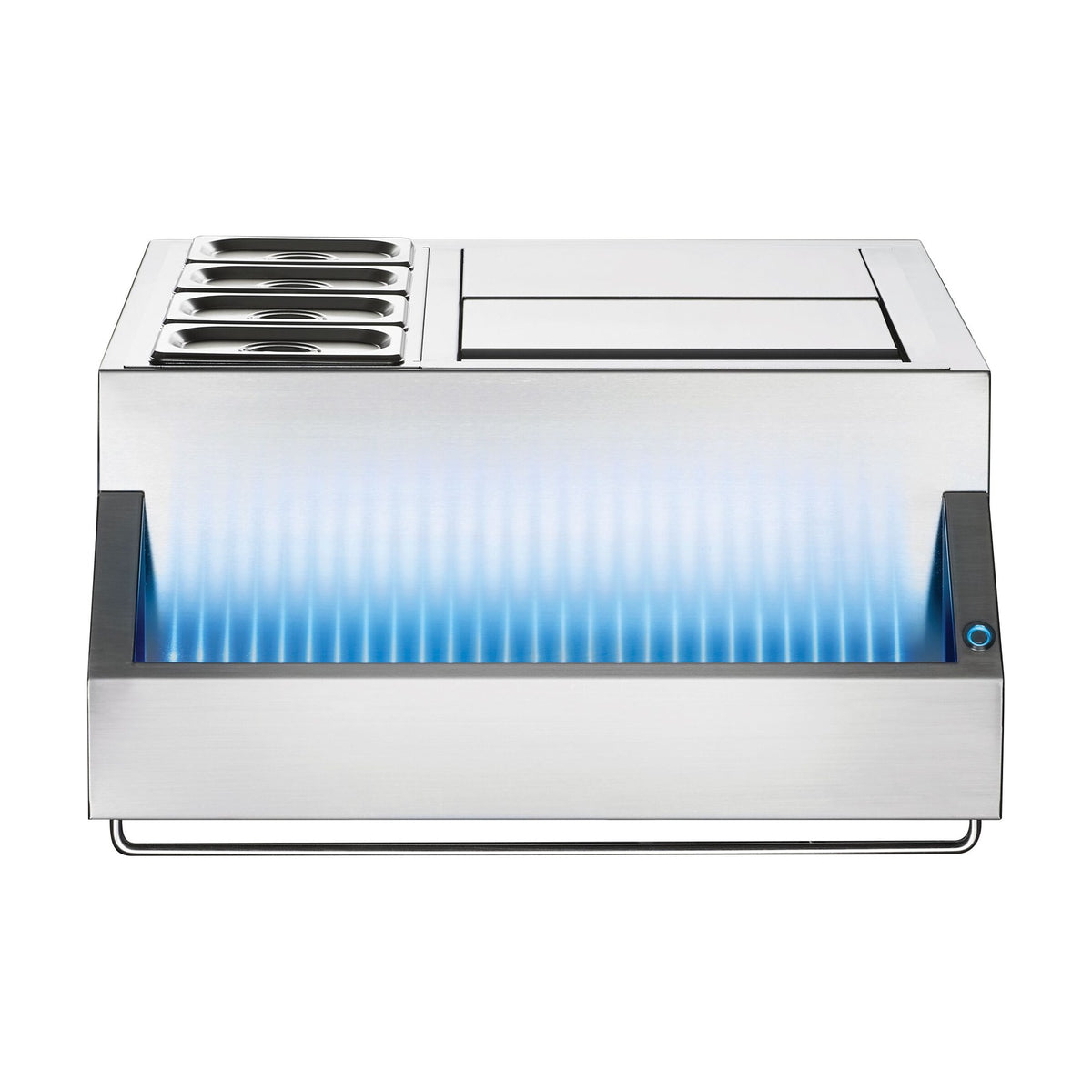 Napoleon Built-In Multi-Functional Beverage Center, front view with LED bar trough lit