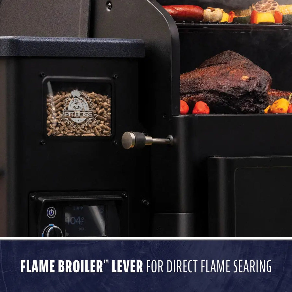 Pit Boss Navigator 1600 Flame Broiler lever for direct-flame searing