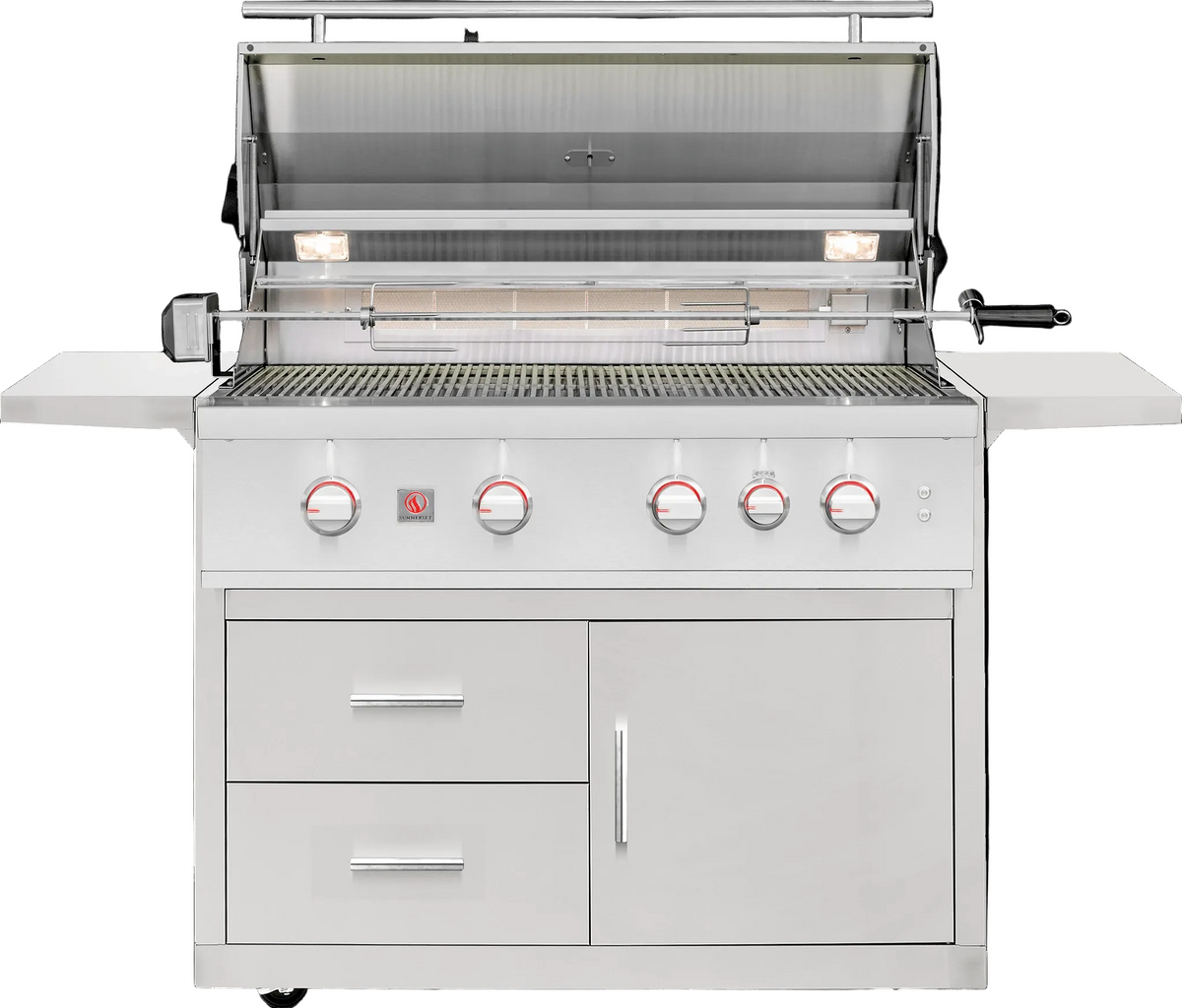Open Summerset TRL Pro 40-inch freestanding gas grill with rotisserie on a deluxe cart