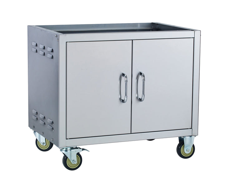 Bull 38-inch stainless steel pedestal cart bottom with doors closed