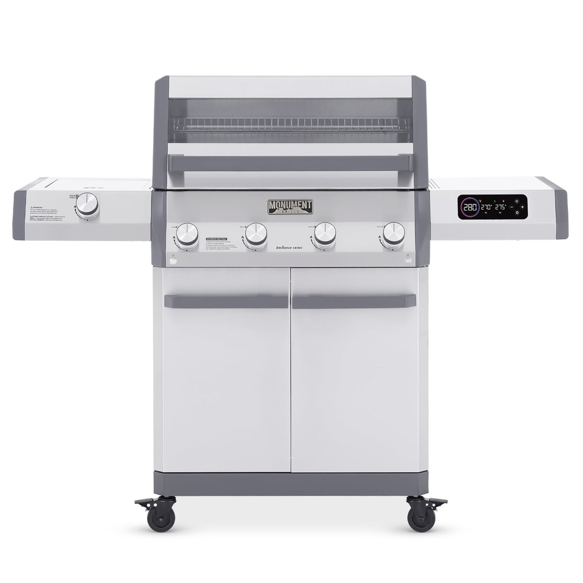 Monument Grills Eminence 405 gas grill, front view, lid closed