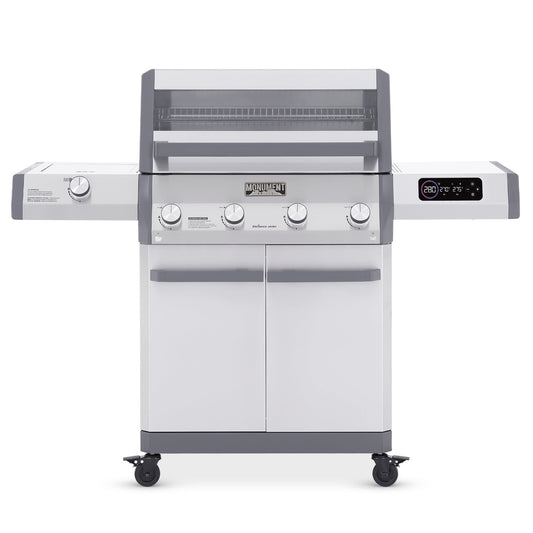 Monument Grills Eminence 405 gas grill, front view, lid closed