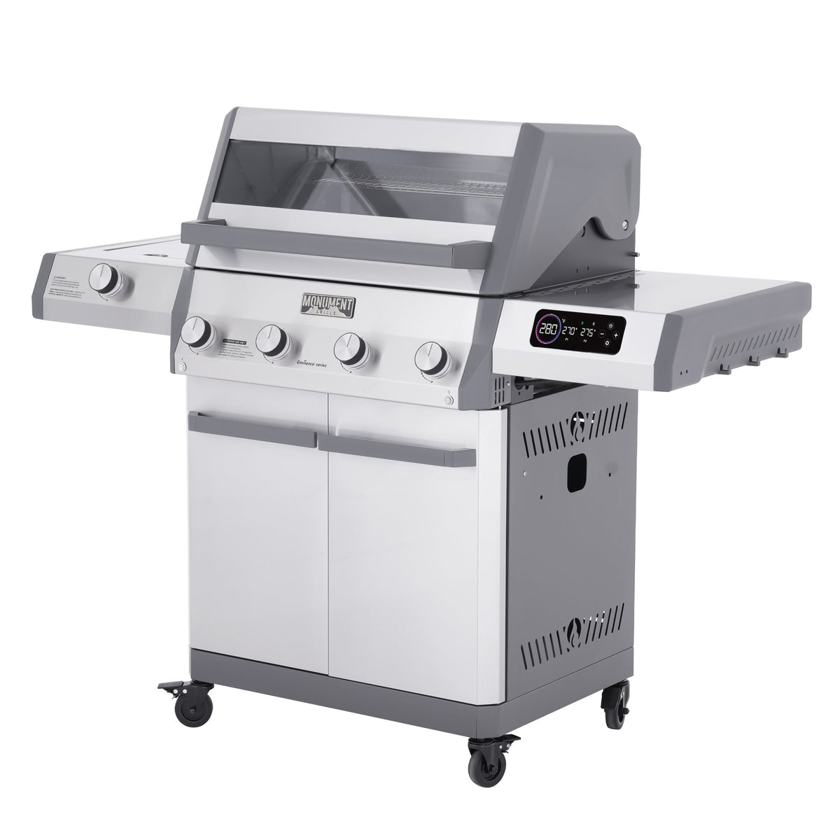 Monument Grills Eminence 405 gas grill, angled view