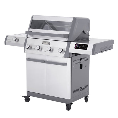 Monument Grills Eminence 405 gas grill, angled view
