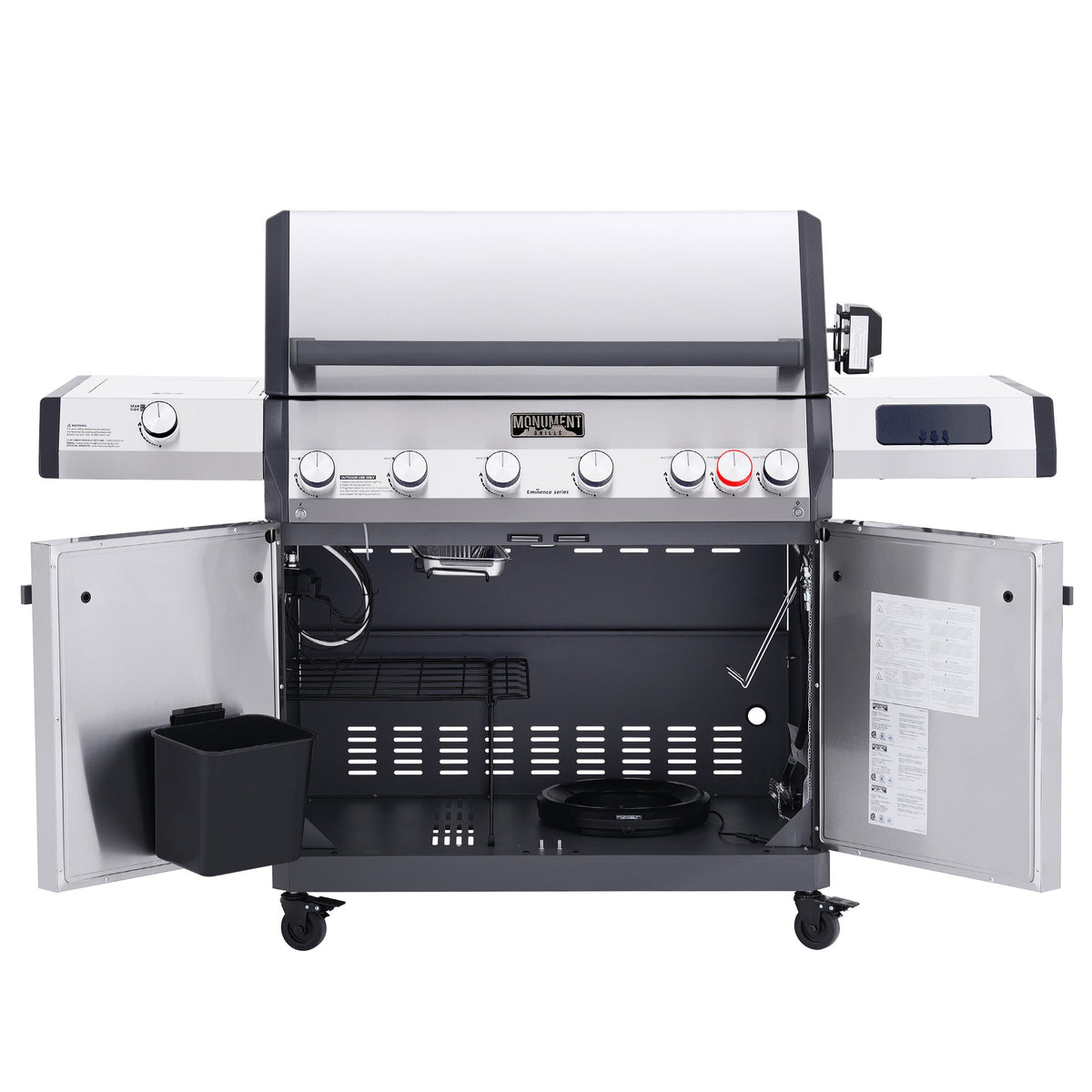 Monument Grills Eminence 605 gas grill, cabinet doors open
