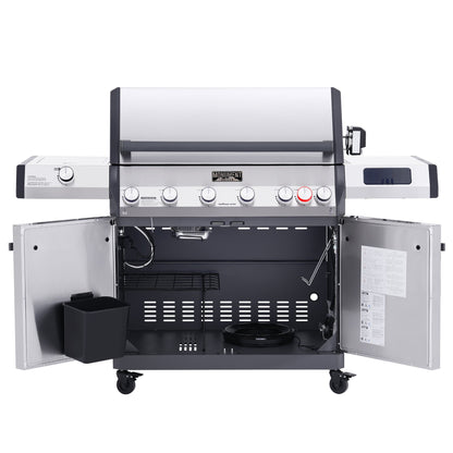 Monument Grills Eminence 605 gas grill, cabinet doors open