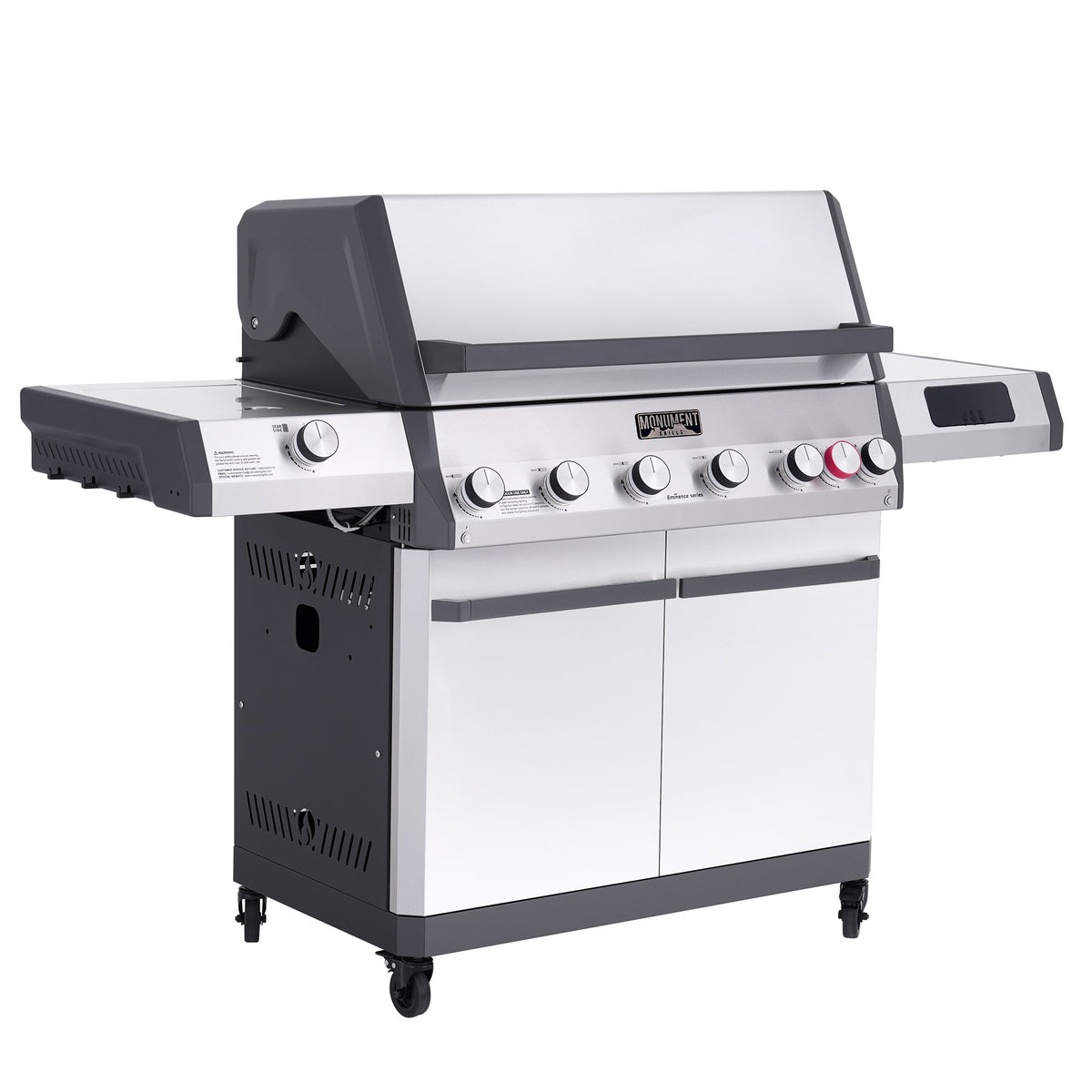 Monument Grills Eminence 605 gas grill, side angle view