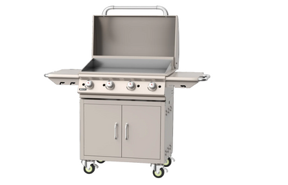 Angled view of Bull 30-inch freestanding gas griddle with chromium-plated cooking surface