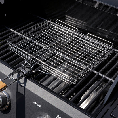 Monument Grills stainless steel grill basket in use