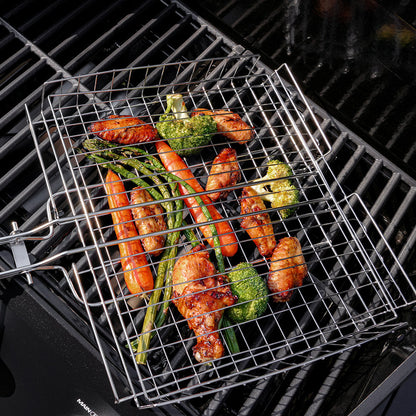 Monument Grills stainless steel grill basket in use