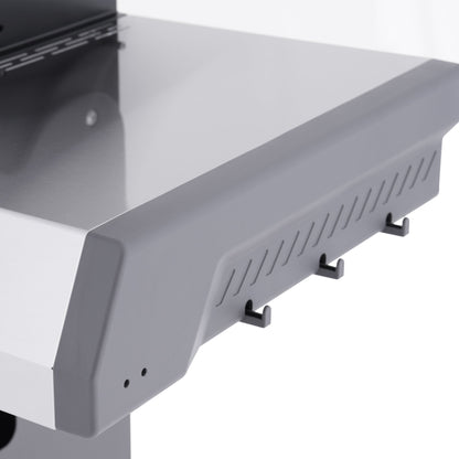 Monument Grills Eminence 405 gas grill, side shelf with tool hooks