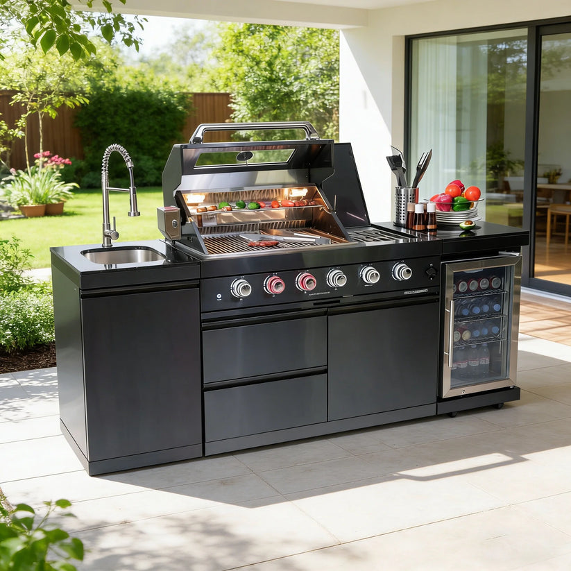 Daheat modular outdoor kitchen island with integrated grill and storage