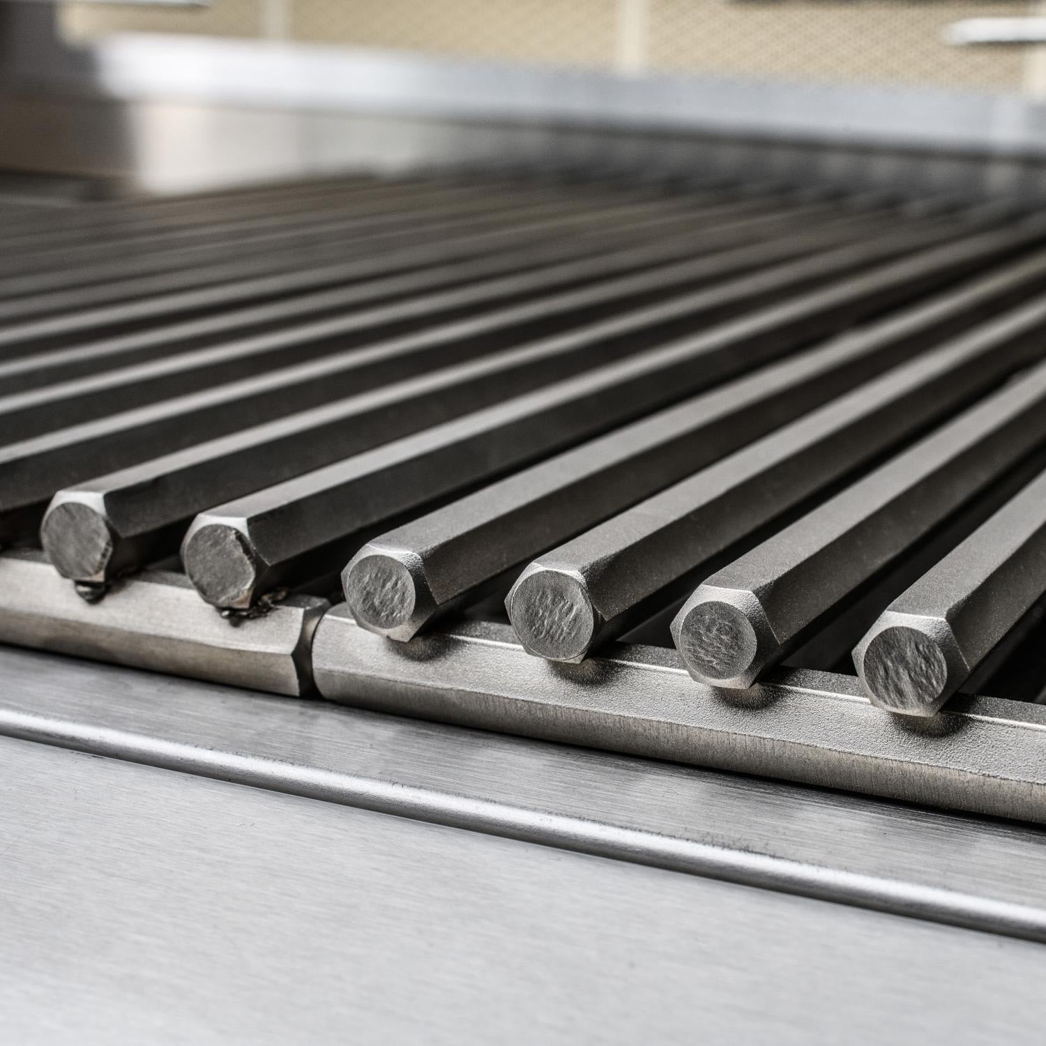 Close-up of 12 mm stainless steel hexagonal cooking rods