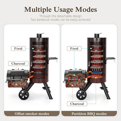 Vertical Charcoal Grill with Offset Smoker 961 Square Inches Extra Large BBQ