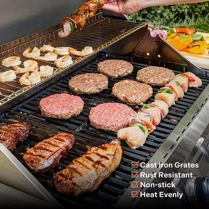 4-Burner Propane Gas Grill in Stainless with LED Controls, Side and Side Sear Burners