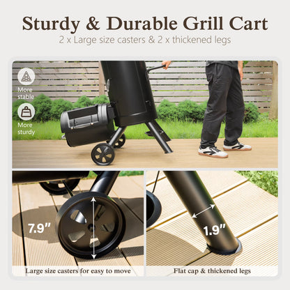 Vertical Charcoal Grill with Offset Smoker 961 Square Inches Extra Large BBQ