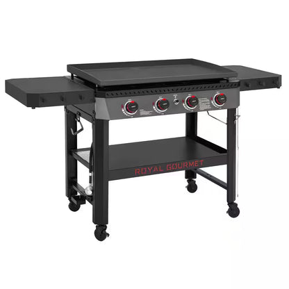34-In. 4-Burner Propane Gas Griddle with Collapsible Side Shelves and Storage Baskett, 52,000 BTU, Black