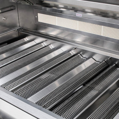 Stainless steel flame tamers above the Blaze LTE+ grill burners