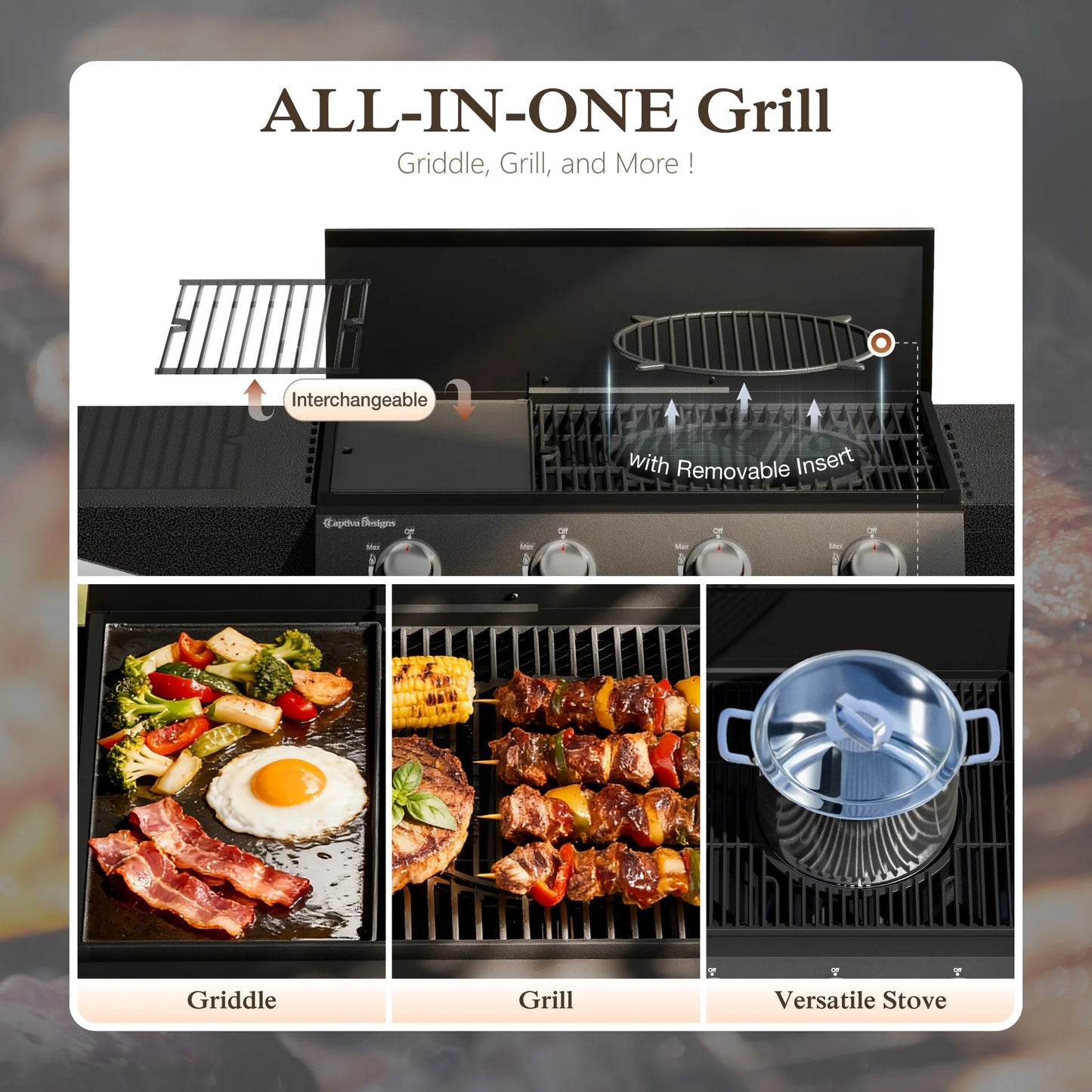 4-Burner Propane Gas Grill All-In-One 52,000 BTU BBQ Grill with Grates and Griddle 485 SQ.IN. Cooking Area