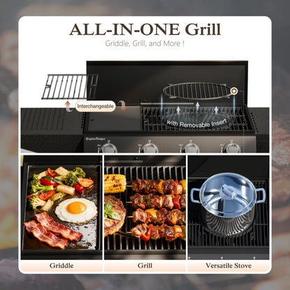 4-Burner Propane Gas Grill All-In-One 52,000 BTU BBQ Grill with Grates and Griddle 485 SQ.IN. Cooking Area