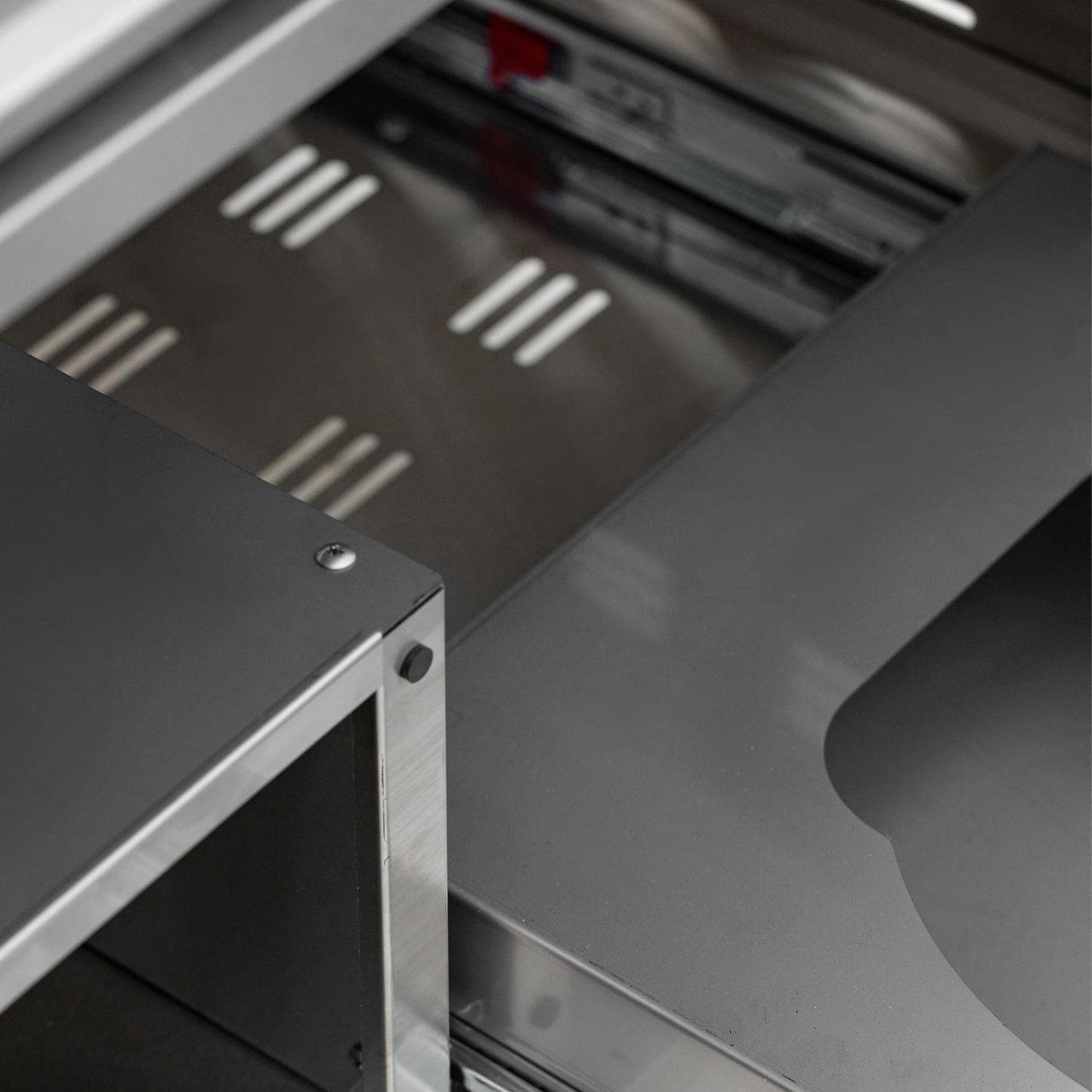 Illuminated interior storage shelf inside the Blaze LTE PRO griddle cart