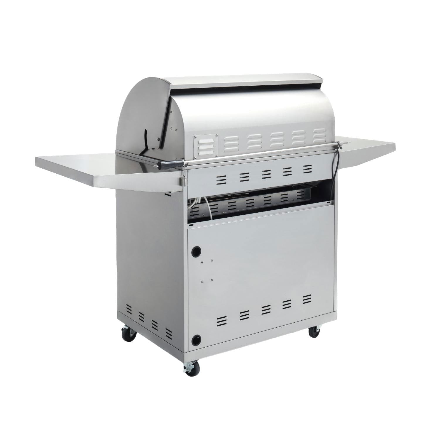 Rear view of Blaze Professional LUX freestanding grill and stainless steel cart