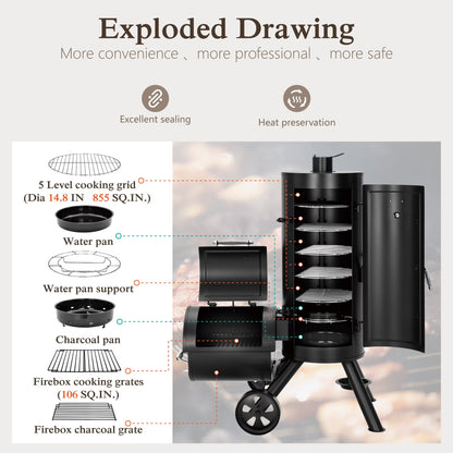 Vertical Charcoal Grill with Offset Smoker 961 Square Inches Extra Large BBQ