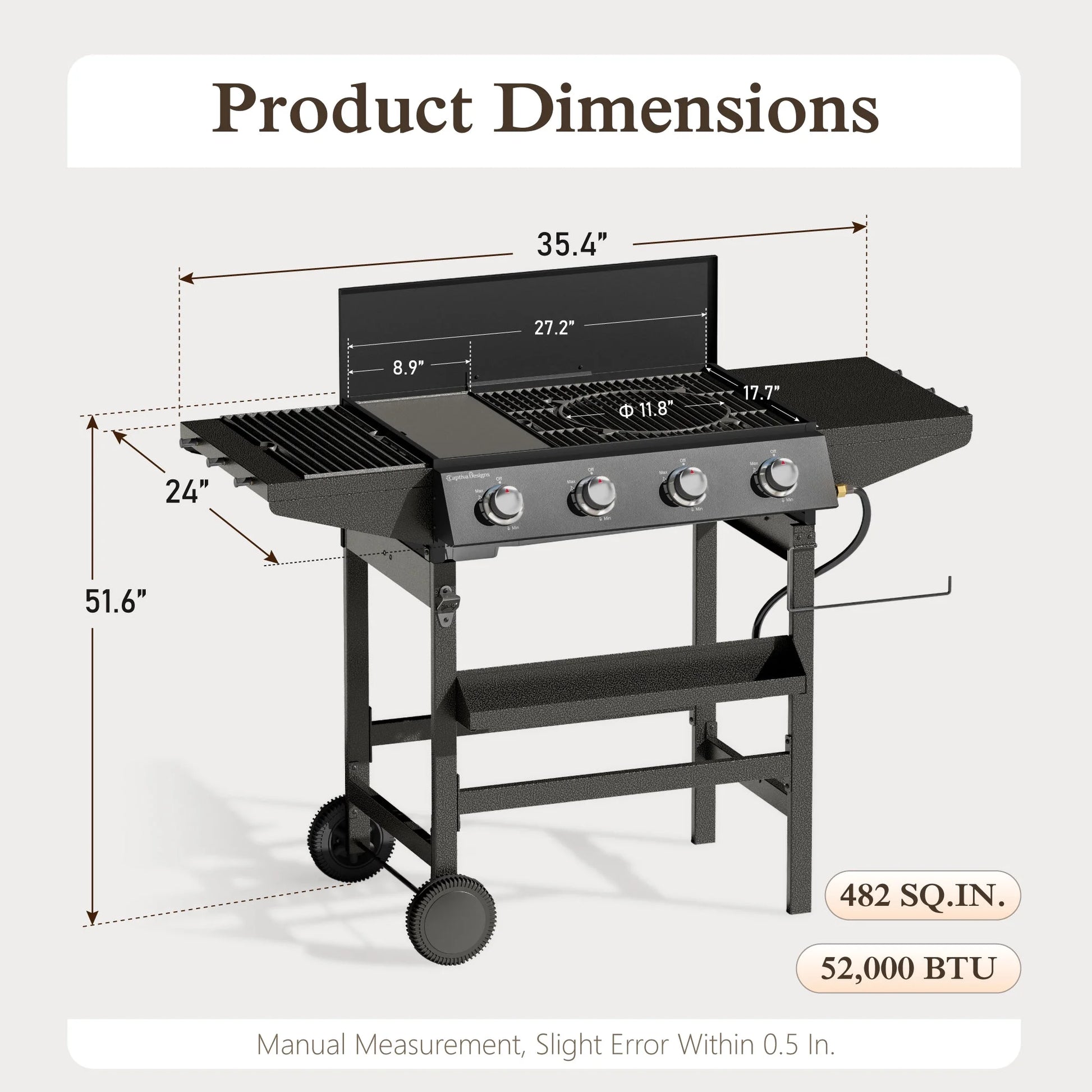 4-Burner Propane Gas Grill All-In-One 52,000 BTU BBQ Grill with Grates and Griddle 485 SQ.IN. Cooking Area
