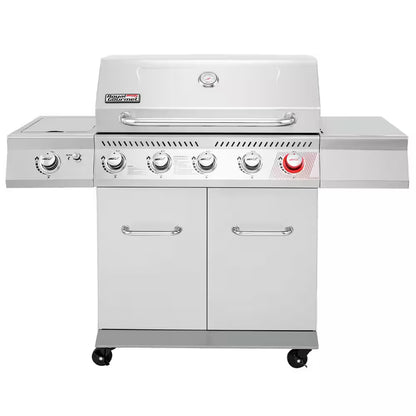 6 Burner Propane Gas Grill with Sear Burner and Side Burner, Cabinet Style, Silver