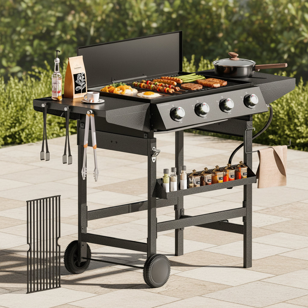 4-Burner Propane Gas Grill All-In-One 52,000 BTU BBQ Grill with Grates and Griddle 485 SQ.IN. Cooking Area