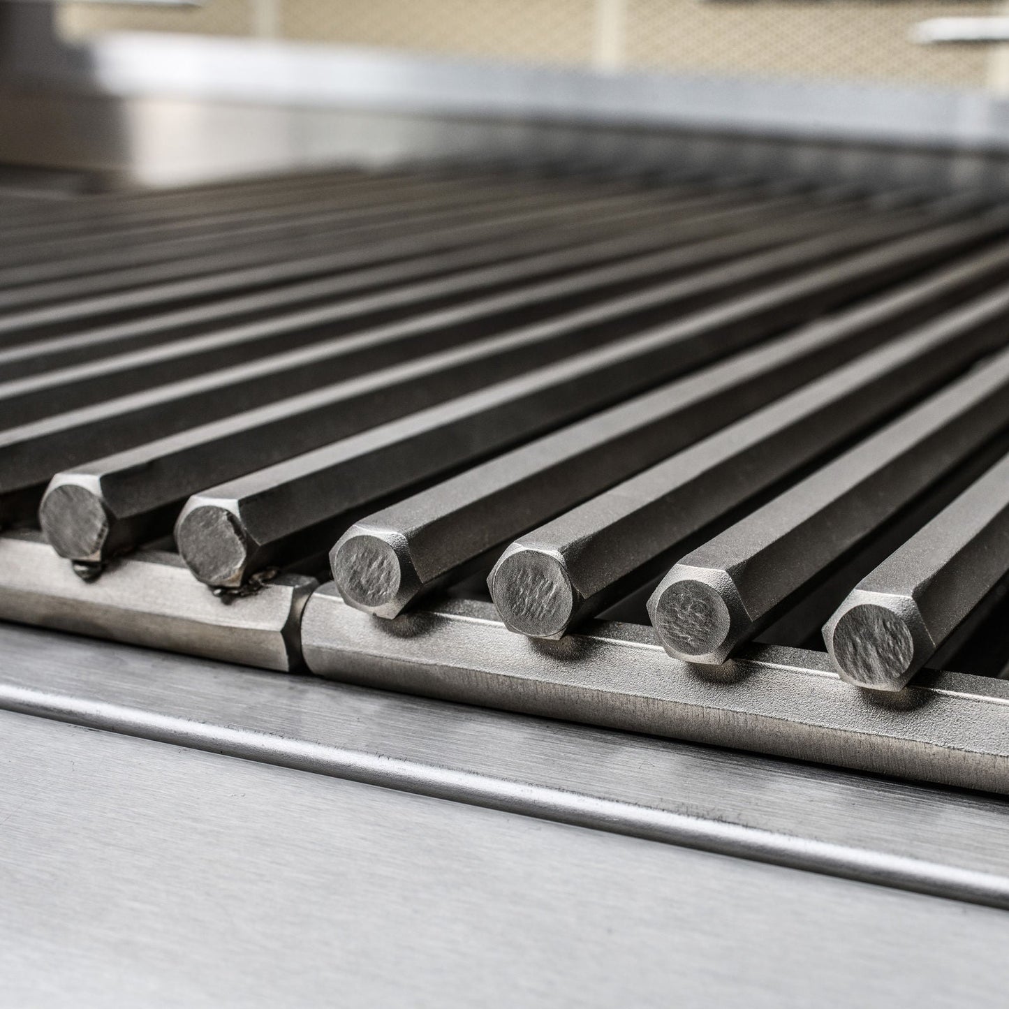 Close-up of 12 mm stainless steel hexagonal cooking rods