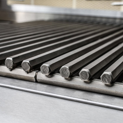 Close-up of 12 mm stainless steel hexagonal cooking rods