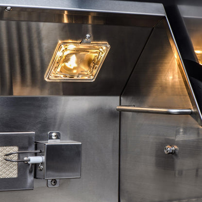 Interior grill light and rear infrared rotisserie burner on Blaze Professional LUX grill