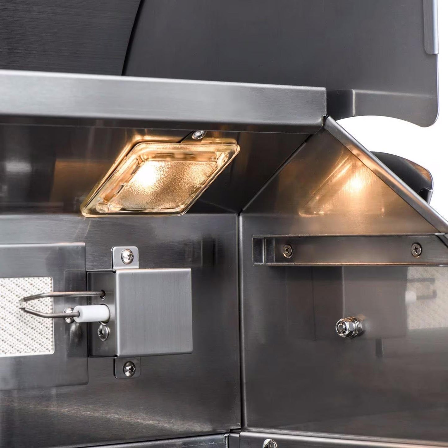 Interior lighting and rear burner inside the Blaze LTE+ Marine Grade grill