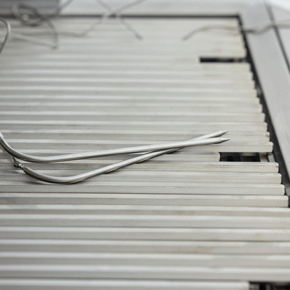 Two included meat probes resting on stainless steel cooking grates