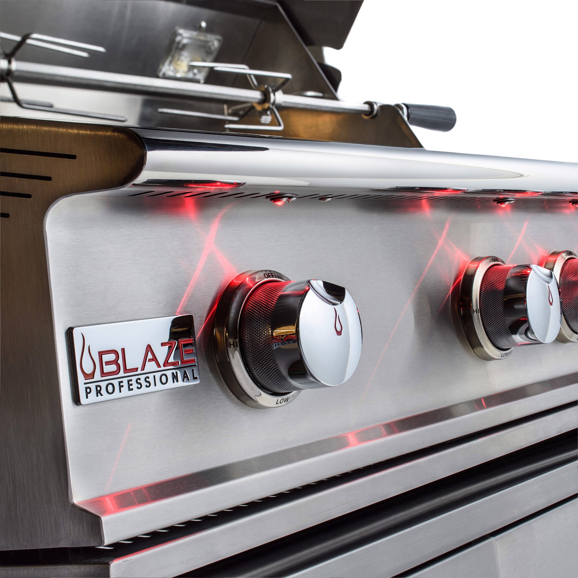 Blaze Professional LUX control panel with illuminated burner knobs