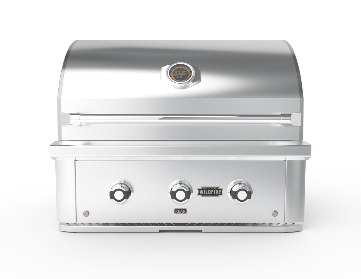 Wildfire Ranch Pro 30-Inch Built-In Gas Grill in Stainless Steel, front view