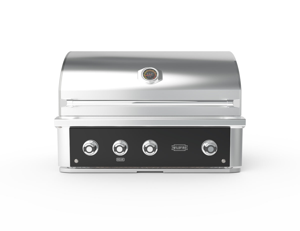 Wildfire Ranch Pro 36-Inch Built-In Gas Grill in Black Stainless Steel, front view