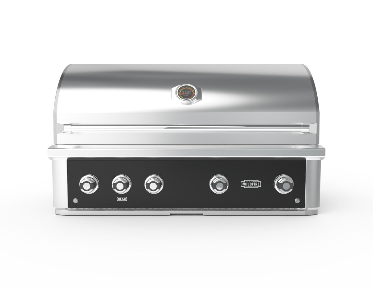 Wildfire Ranch Pro 42-Inch Built-In Gas Grill in Black Stainless Steel, front view
