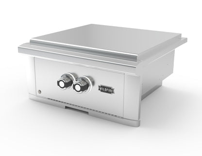 A stainless steel gas grill insert or burner kit with two front control knobs and a visible Wildfire brand badge, shown on a clean white background.