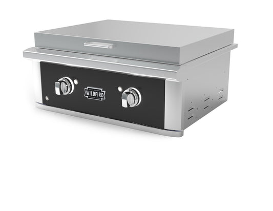 Wildfire Ranch Pro 30-inch built-in griddle in black stainless steel, isometric view