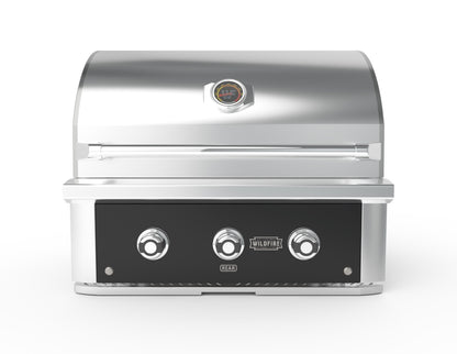 Wildfire Ranch Pro 30-Inch Built-In Gas Grill in Black Stainless Steel, front view