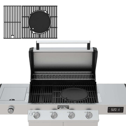 Monument Grills A104 multifunction grate with a round cast iron plate in a Monument gas grill