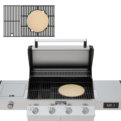 Monument Grills A104 multifunction grate with a pizza stone in a Monument gas grill