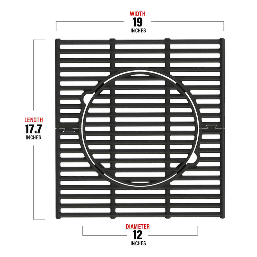 Monument Grills A104 multifunction grill grate dimensions, 19 by 17.7 inches with a 12-inch round center