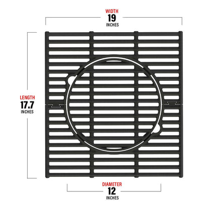 Monument Grills A104 multifunction grill grate dimensions, 19 by 17.7 inches with a 12-inch round center